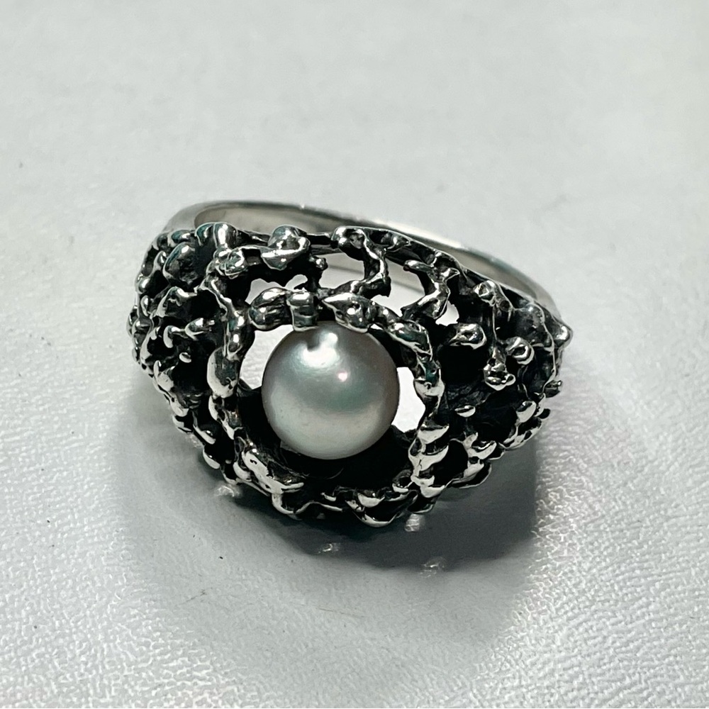 Vintage Pearl Sterling Silver Quality Cast Ring SZ 7